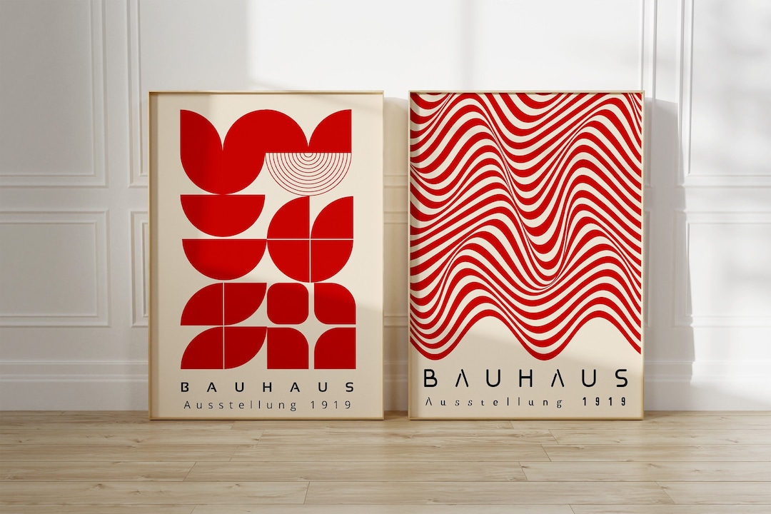 Mid Century Modern Printable Wall Art Set of 2, Red Bauhaus Print ...