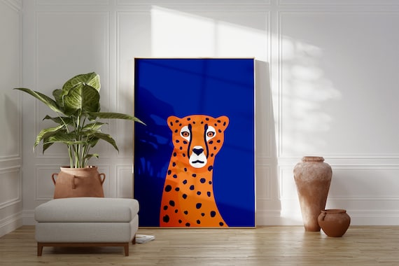 Cheetah Printable Wall Art, Animal Illustration Poster, Royal Blue