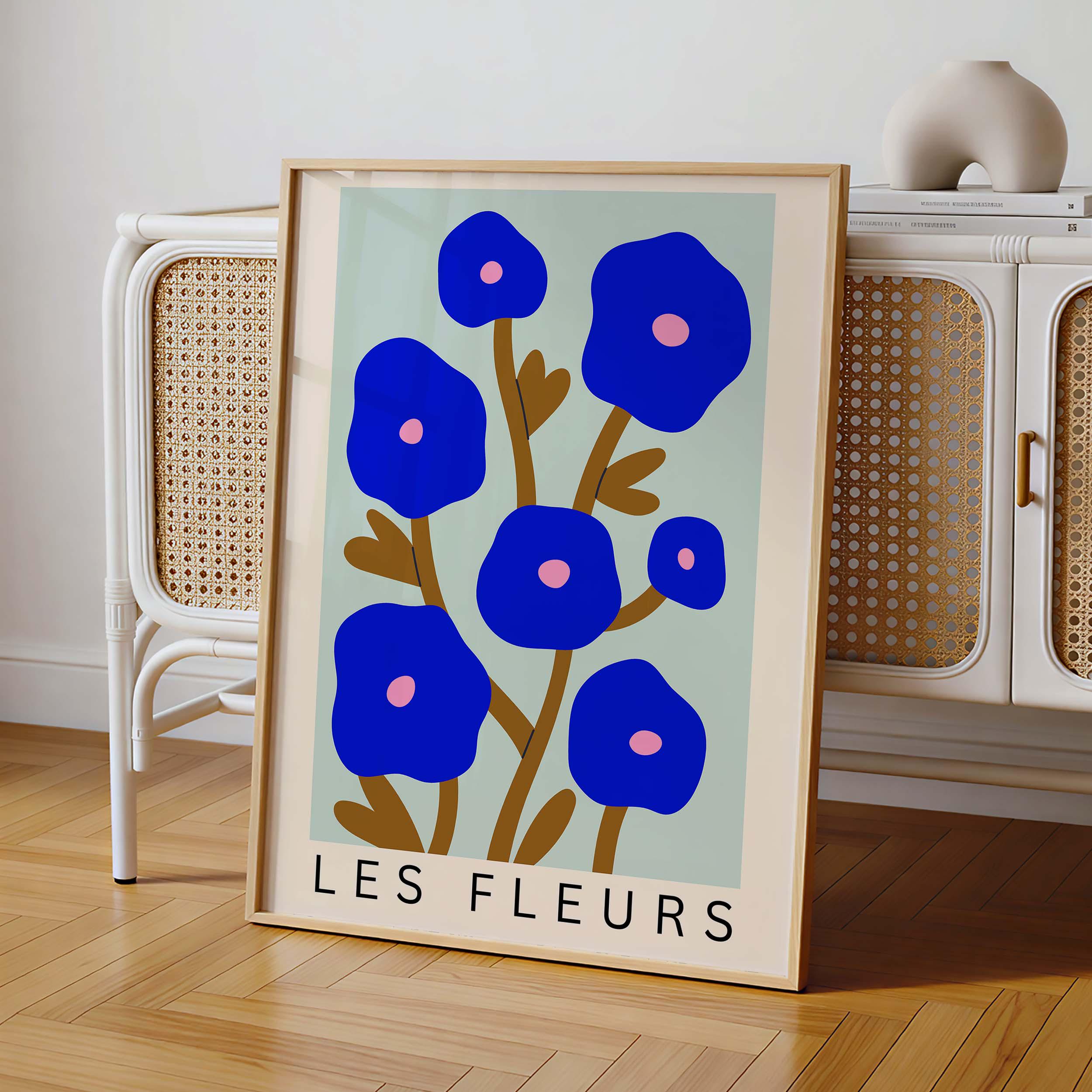 Les Fleurs Matisse Inspired Poster: Abstract Blue Flower Art Print