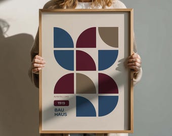 Burgundy Bauhaus Poster: Modernist Mid Century Modern Wall Art Print (Digital Download)