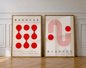 Bauhaus Printable Wall Art Set of 2: Bold Geometric Modern Print, Retro Bauhaus Poster