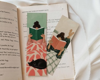 Printable Bookmark Set of 2: Colorful Art Bookmark, Cat Reader Bookish Bookmark