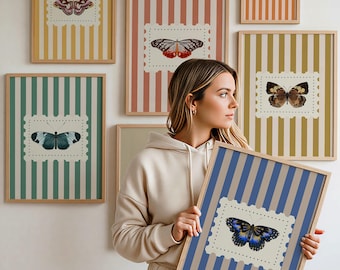 Vintage Butterfly Stamp Printable Wall Art: Cottagecore Set of 6 Prints