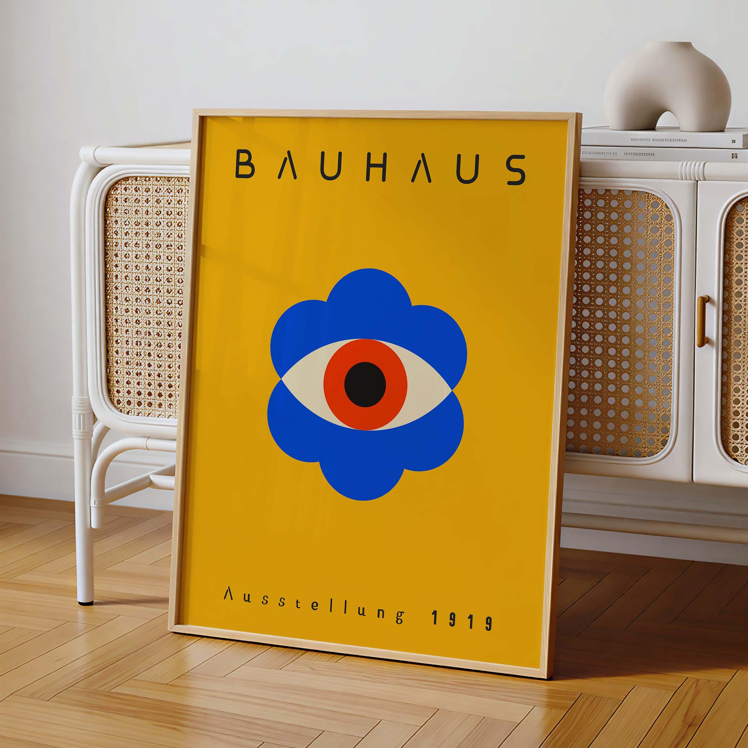 Bauhaus Poster Printable: Geometric Eye Floral Art Print, Mustard