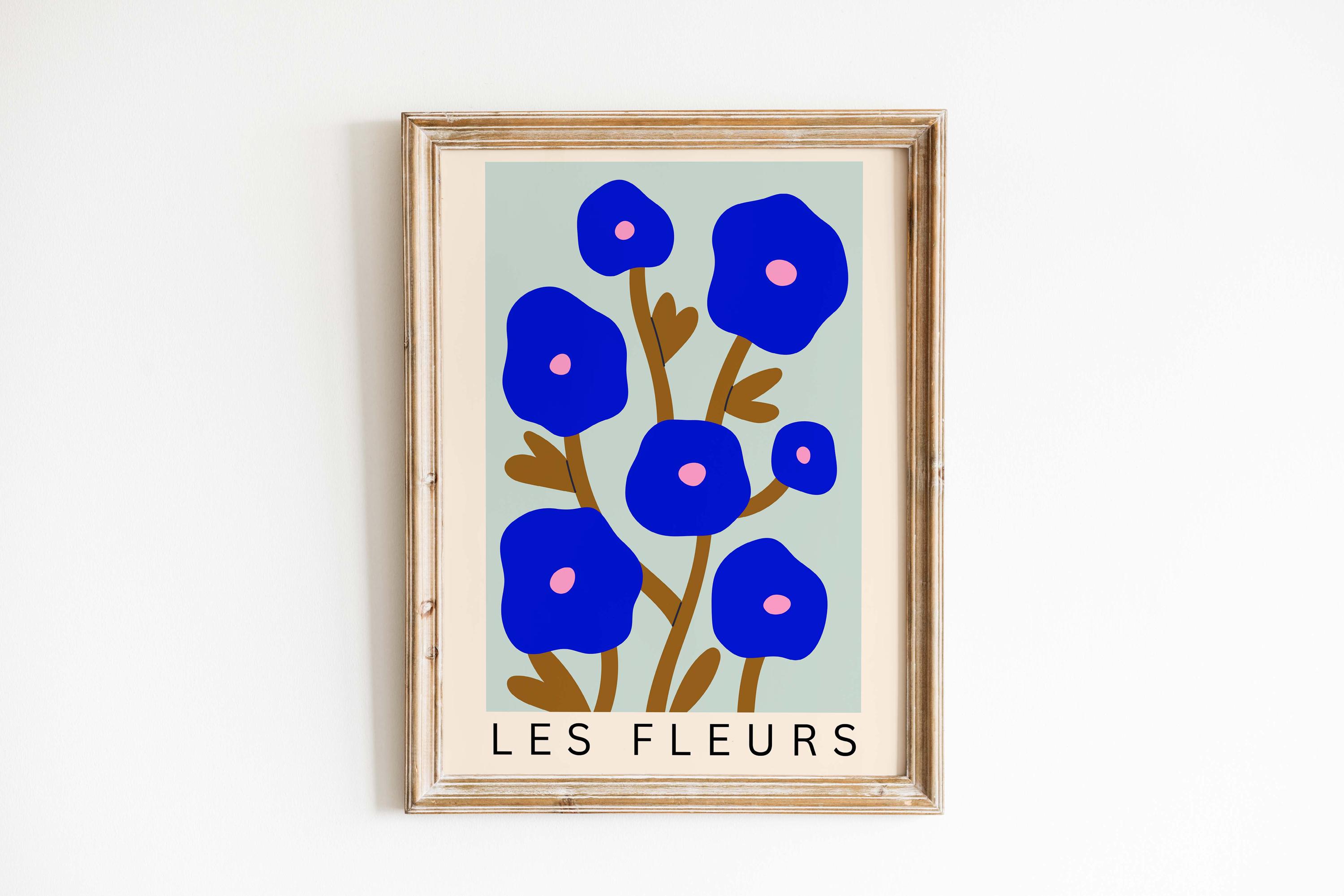 Les Fleurs Matisse Inspired Poster: Abstract Blue Flower Art Print