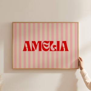 Personalized Name Print, Custom Initial Printable Wall Art Name Print, Horizontal Name Wall Art, Striped Art Print, Customizable Name Poster