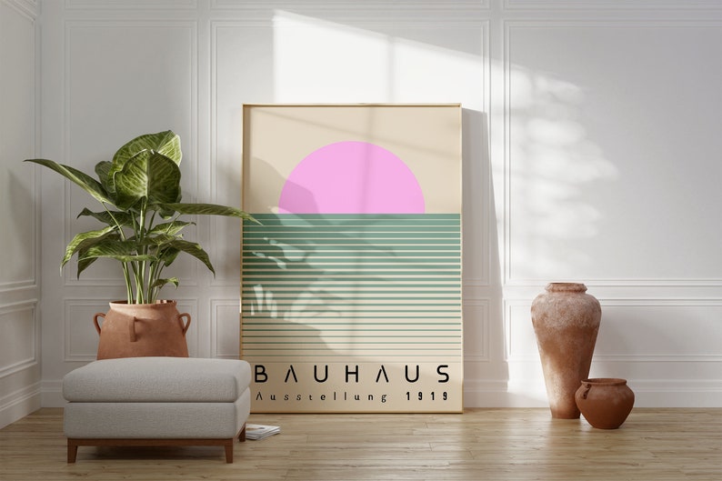 Bauhaus Printable Wall Art Set, Sage Green Bauhaus Print Set of 3, Pink ...