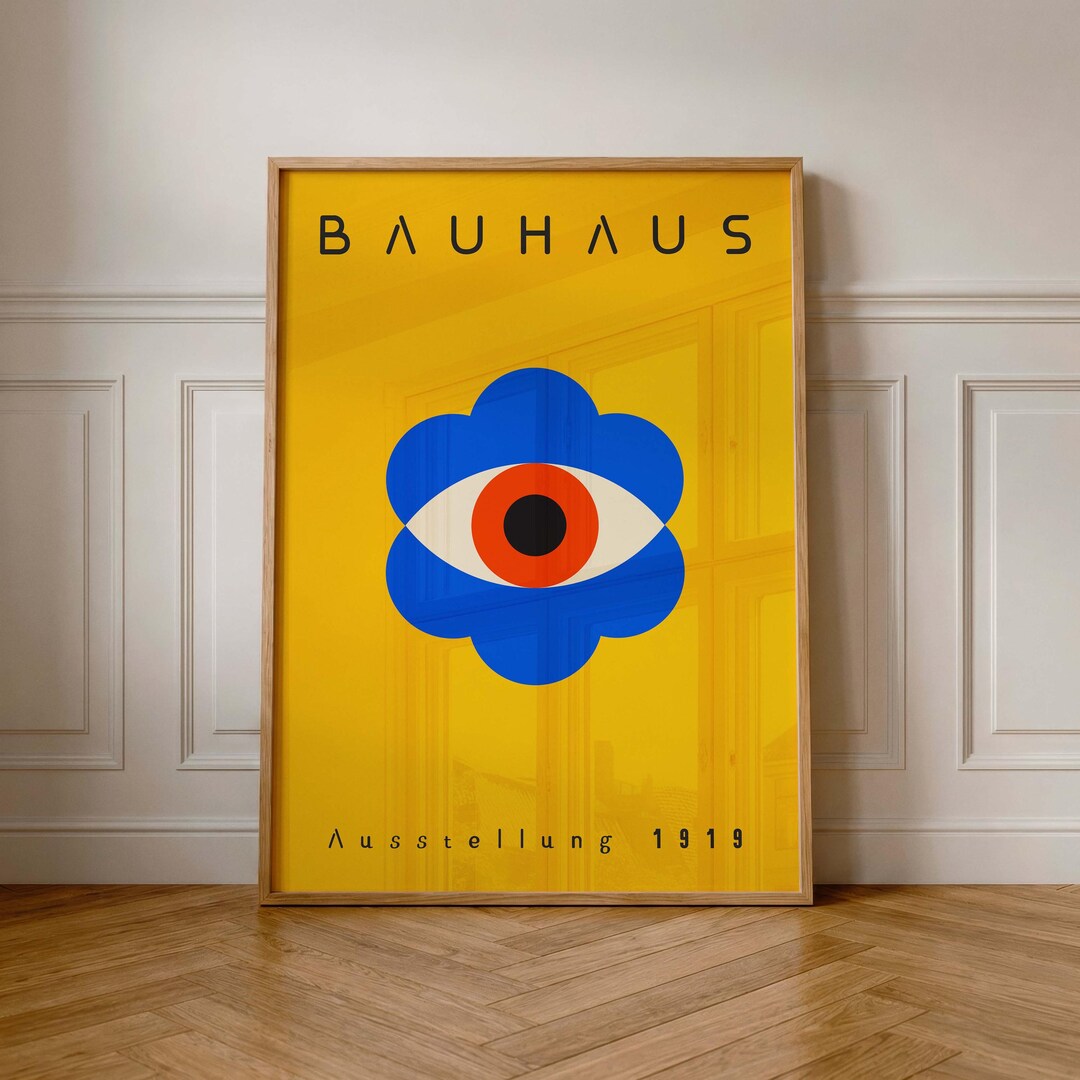 Bauhaus Poster Printable: Geometric Eye Floral Art Print, Mustard