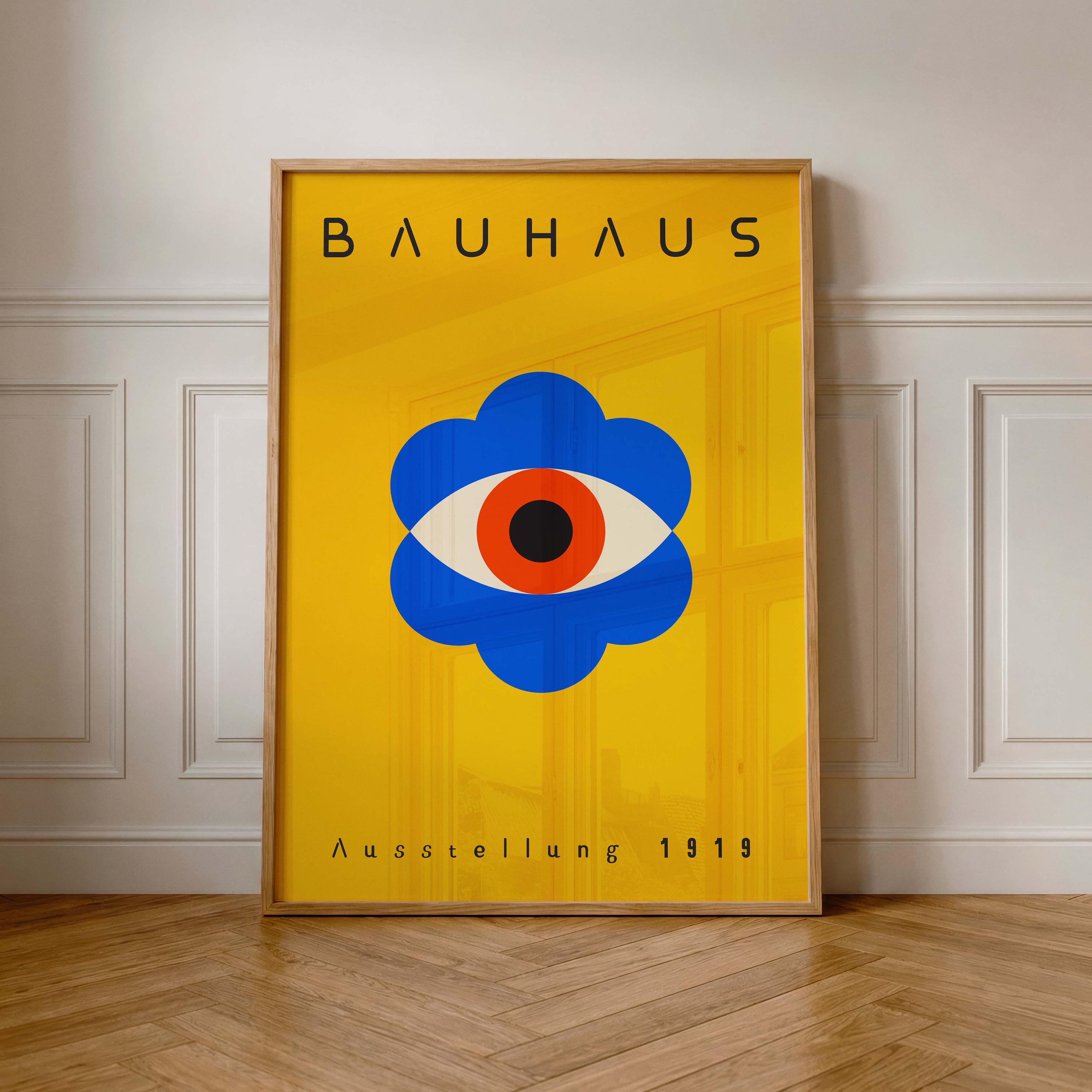 Bauhaus Poster Printable: Geometric Eye Floral Art Print, Mustard