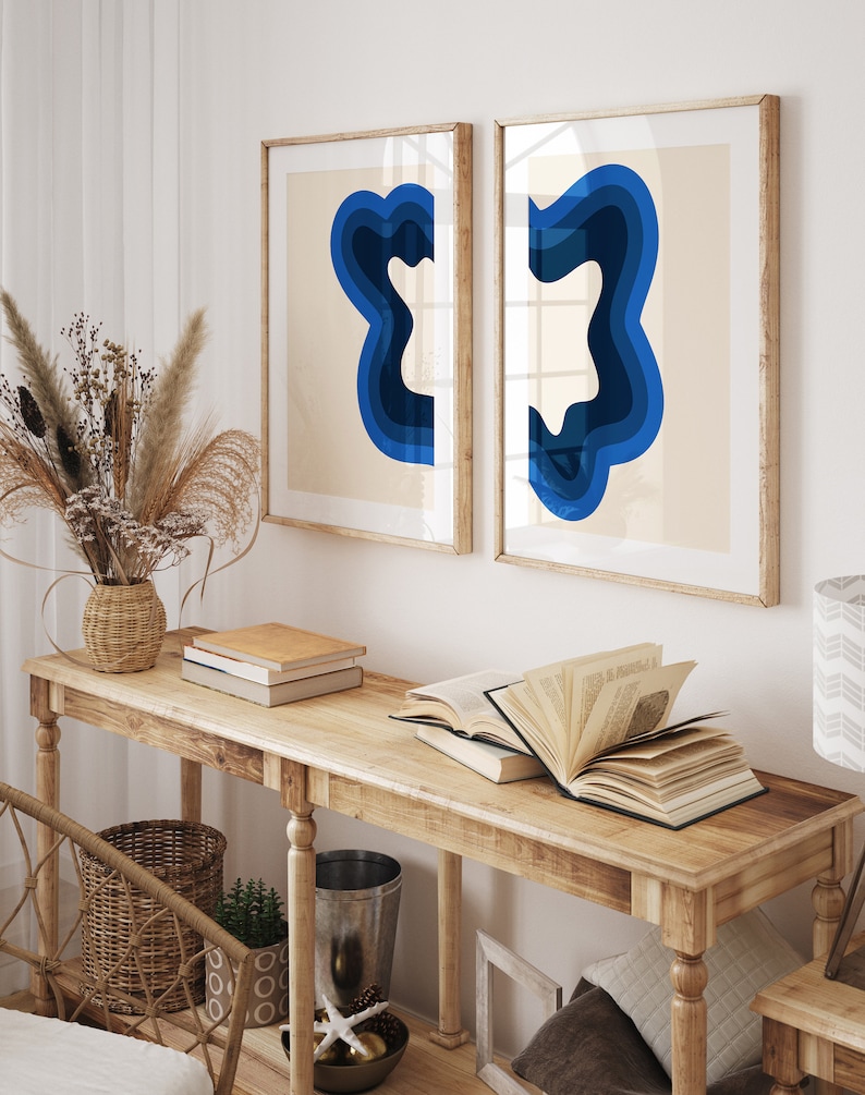 Blue Minimalist Abstract Printable Wall Art Set Modern Print Etsy