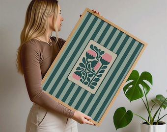 Retro Floral Art Print: Modern Art Nouveau Poster, Eclectic Maximalist Wall Decor  (Digital Download)