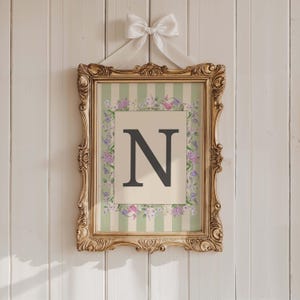 Arte de parede com iniciais florais personalizadas para impressão, placa com nome para berçário, decoração para quarto de bebê, arte com letras personalizadas, impressão digital de letras