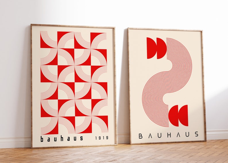 Bauhaus Printable Poster Set, Red Mid Century Modern Print Set of 2 ...