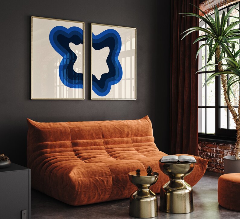 Blue Minimalist Abstract Printable Wall Art Set Modern Print Etsy