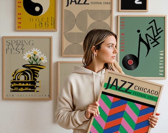 Jazz Festival Poster Set of 6, Retro Music Prints, Colorful Vintage Style Wall Art