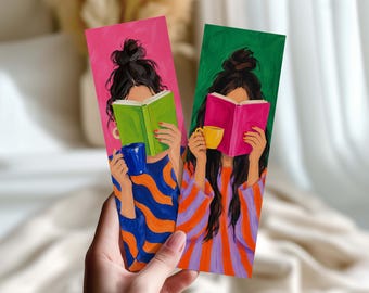 Printable Bookmark Set of 2: Colorful Art Bookmarks, Book Lover Gift, Illustrated Reader Bookmarks