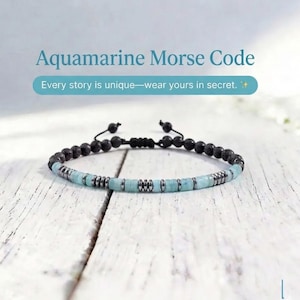 Akvamarin Morsekod Armband - Naturlig Lavasten - Personligt Hemligt Meddelande Gåva för Styrka och Mod
