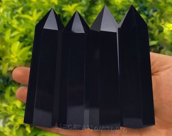 Natural Obsidian Tower Point-Black Gemstone Tower-Crystal Obelisk Wand-Chakra Tower-Polished Healing Crystal Home Decor