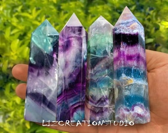 Fluorite Tower Point-Natural Gemstone Tower-Crystal Obelisk Wand-Throat Chakra Stones Polished Healing Crystal Aquarius Birthstone Gift