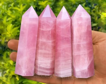 Natural Rose Quartz Tower Point-Pink Gemstone Tower-Crystal Obelisk Wand-Chakra Tower-Polished Healing Crystal Home Decoration