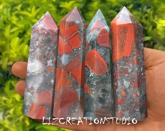 Natural Dragon Bloodstone Tower Point, Spiritual Protection Stone Crystal Obelisk Wand, Throat Chakra Healing Crystal, Home Decoration Gift