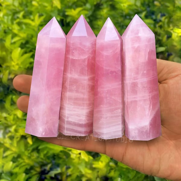 Natural Rose Quartz Tower Point-Pink Gemstone Tower-Crystal Obelisk Wand-Chakra Tower-Polished Healing Crystal Home Decoration