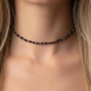 Minimalist Triple Protection Crystal Necklace, Natural Stone Dainty Choker, Black Tourmaline, Tiger Eye, Hematite