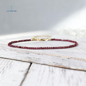 Dainty Garnet Crystal Healing Bracelet -Natural Red Gemstone Minimalist Bracelet- January Birthstone, Commitment Stone