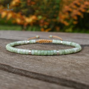 Healing Jade Crystal Minimalist Bracelet -Natural Gemstone Dainty Bracelet- Heart Chakra, Stacking, Layering
