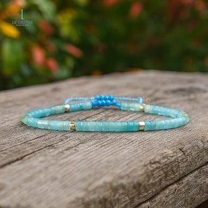 Healing Aquamarine Crystal Minimalist Bracelet -Natural Gemstone Dainty Bracelet, March Birthstone, Throat Chakra, Stone of Courage