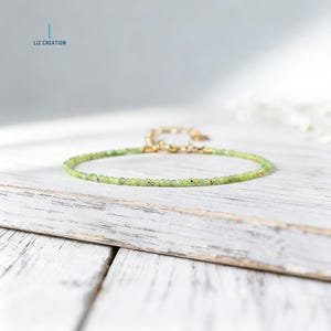 Dainty Jade Crystal Bracelet, Natural Stone Minimalist Bracelet, Prosperity, Abundance, Heart Chakra, Stackable