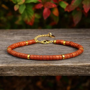 Rondelle Red Goldstone Crystal Minimalist Bracelet- Delicate Natural Gemstone Dainty Bracelet, Heart Chakra, Stone of Ambition
