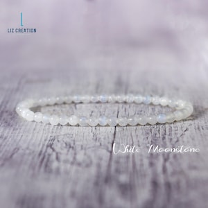 4mm White Moonstone Bracelet, Natural Moonstone Stone Dainty Bracelet for Women, Healing Moonstone Crystal Bracelet, Crown Chakra