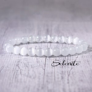 Selenite Bracelet- Natural Stone Stretch Bracelet- Healing Crystal Yoga Bracelet -Spiritual Protection Chakra Gift