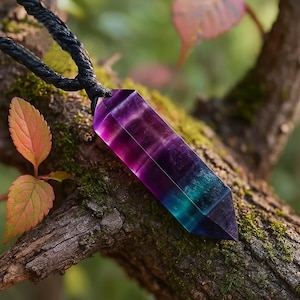 Natural Rainbow Fluorite Necklace, Fluorite Gemstone Pendant, Fluorite Crystal Necklace, Crown Chakras Gift for Women, Spiritual Protection