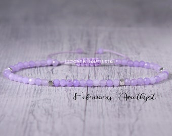 Minimalist Lavender Amethyst Bracelet -Natural Stone Dainty Bracelet- Healing Crystal -Spiritual Protection February Birthstone Gift