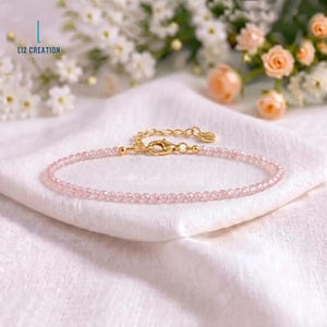 Minimalist Rose Quartz Crystal Bracelet -Dainty Pink Gemstone Jewelry- Heart Chakra, Self-Love Bridesmaid Gifts