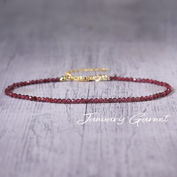 Minimalist Garnet Bracelet -Natural Stone Dainty Bracelet- Healing Crystal Yoga Bracelet -Spiritual Protection January Birthstone Gift