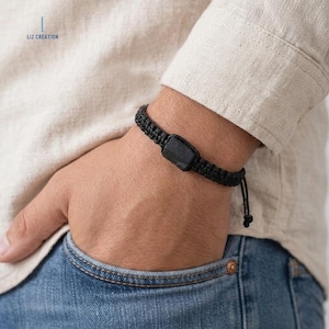 Men's Raw Black Tourmaline Protection Bracelet -Natural Dainty Rough Crystal Bracelet- Root Chakra Gift