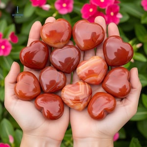 Carnelian Heart Crystals- Natural Carnelian Tumbled Pocket Stones- Carnelian Worry Stone -Sacral Chakra Crystal Gifts, Mineral Specimens