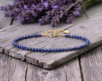 Bracelet délicat en cristal de lapis-lazuli - bijoux minimalistes en pierres précieuses bleues, pierre de sagesse, de vérité et de royauté