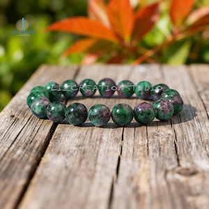 Ruby In Zoisite Crystal Bracelet -Natural Anyolite Gemstone Stretch Bracelet- Heart Chakra, Stacking