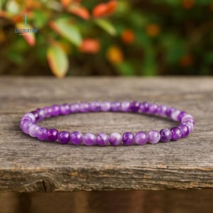 Healing Chevron Amethyst Crystal Bracelet, Amethyst Dainty Bracelet, Natural Purple Gemstone Bracelet, February Birthstone , Crown Chakra