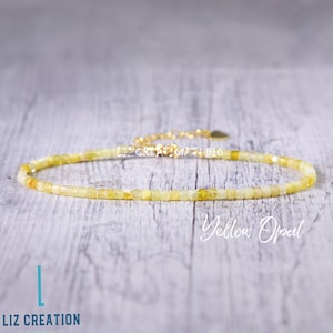 Minimalist Yellow Opal Bracelet,-Natural Yellow Opal Gemstone Dainty Bracelet-Yellow Opal Crystal Bracelet, Delicate Heart Chakra Gift
