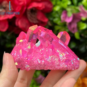 Titanium Pink Aura Quartz Cluster -Yellow Aura Citrine Cluster - Healing Aura Quartz Crystals and Stones Mineral Specimens Gift