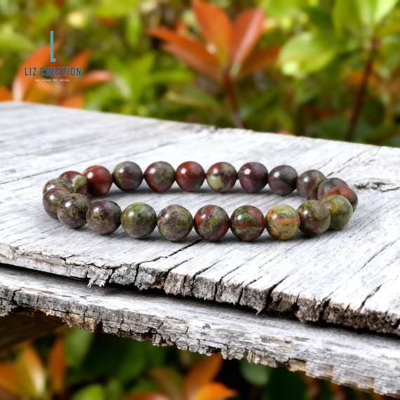 Natural Bloodstone Bracelet- 8mm Jasper Crystal Bracelet- Stone of the Spiritual Warrior, Root Chakra