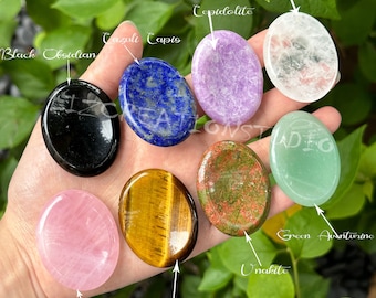 Natural Crystal Worry Stones - Natural Gemstone, Meditation Crystal, Smooth Stone, Palm Stone, Pocket Stone Gift