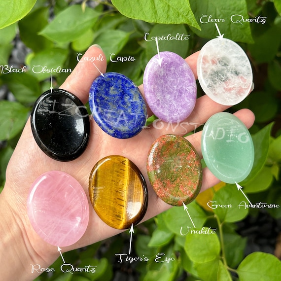 Natural Crystal Worry Stones -Smooth Polished Palm Stone, Pocket Stones  Mineral Specimens, Healing Crystals