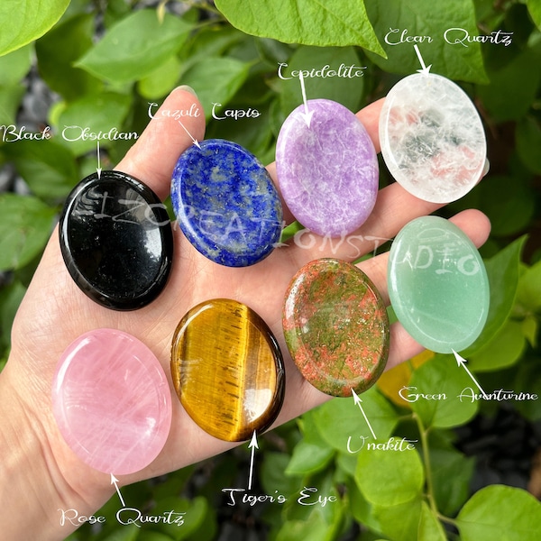 Natural Crystal Worry Stones - Natural Gemstone, Meditation Crystal, Smooth Stone, Palm Stone, Pocket Stone Gift
