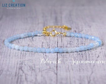 Aquamarine Minimalist Bracelet -Natural Stone Dainty Bracelet- Healing Crystal Bracelet-Delicate Spiritual Protection March Birthstone Gift